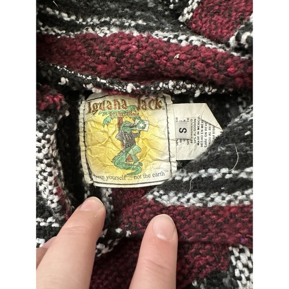 BAJA Hoodie Men Small Gray Red Striped‎ Hooded Pullover Southwestern Surf - Picture 5 of 5